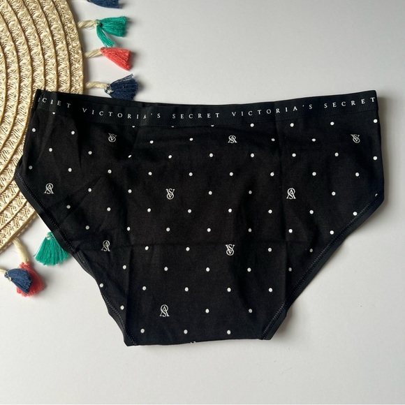 Victoria's Secret Stretch Cotton Hiphugger Panty Black VS Logo Dot Large NEW - Picture 2 of 3